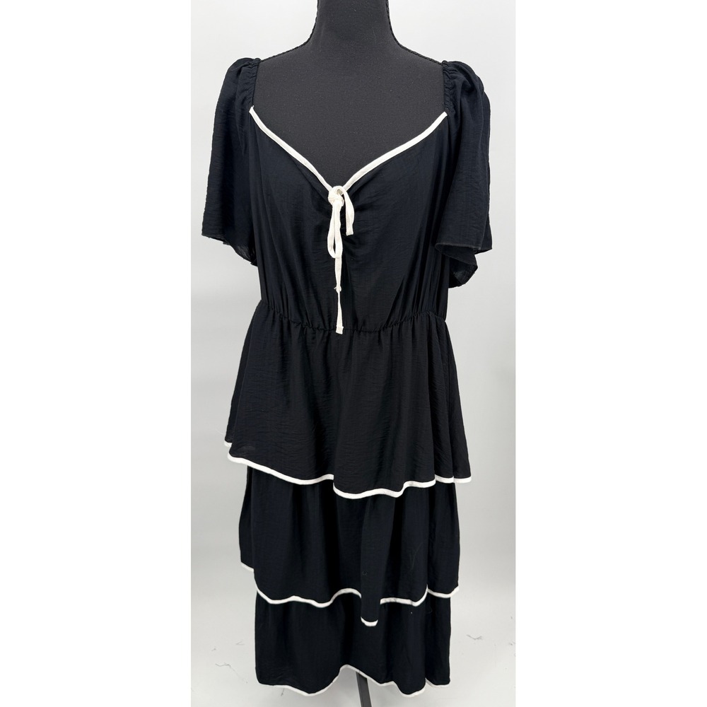 SHEIN Curve Tiered Midi Dress Womens 2XL Black Good Contrast Piping Boho